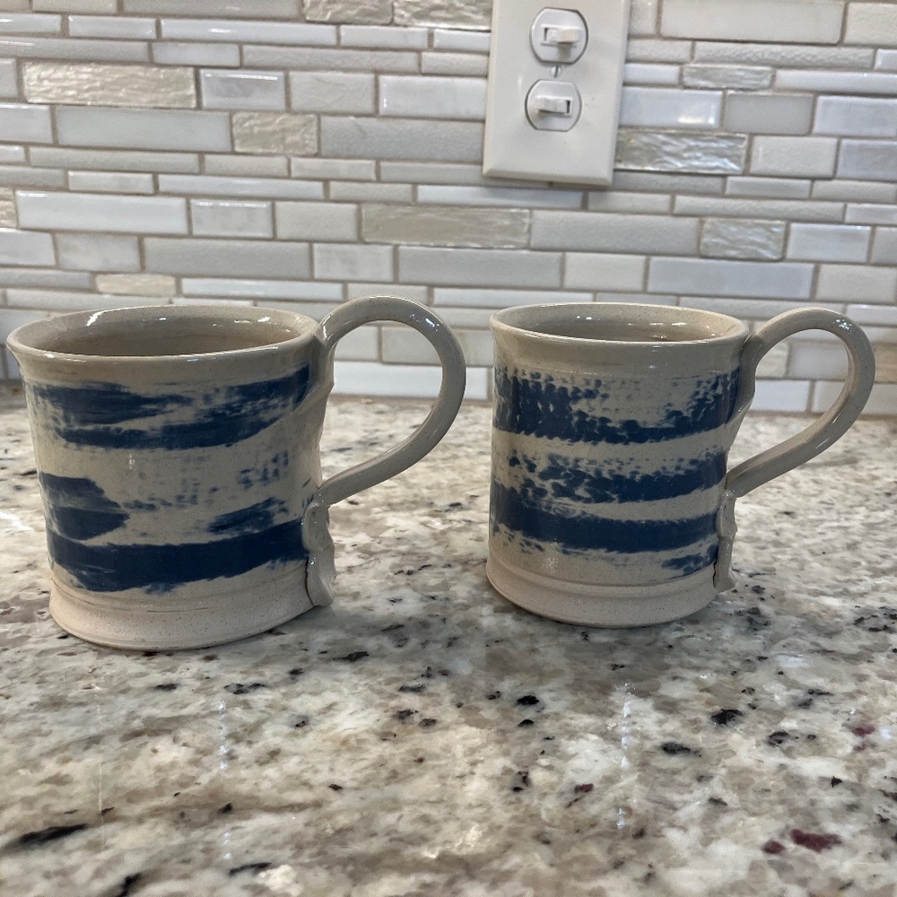 2 Pottery Large Mugs, Navy and Off White